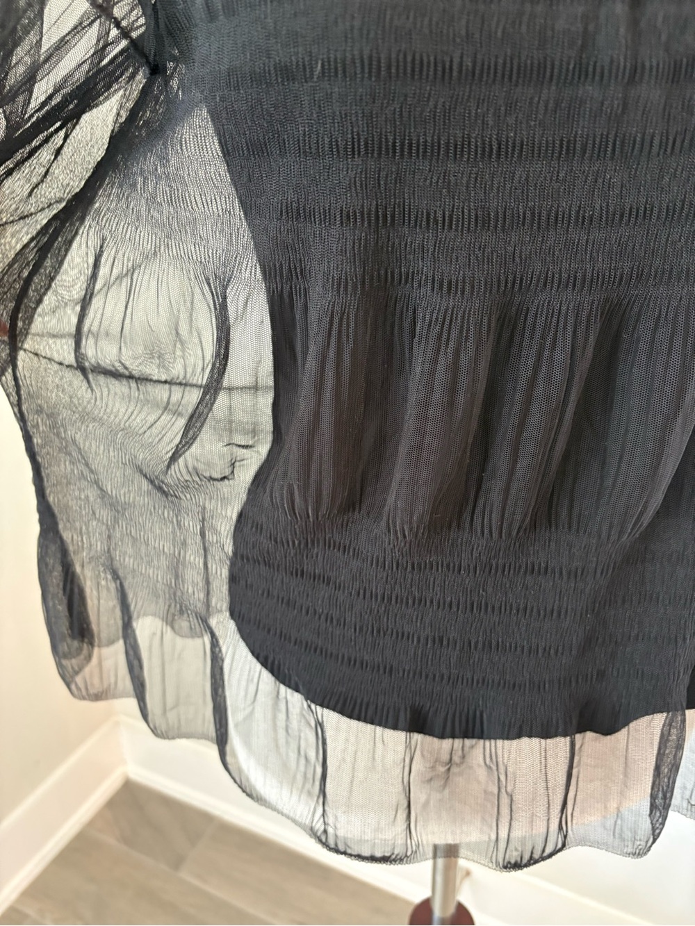 Maje Black Sheer Dot Long Sleeve Overlay Girls Date Night Top Ruffle Small - Picture 7 of 9